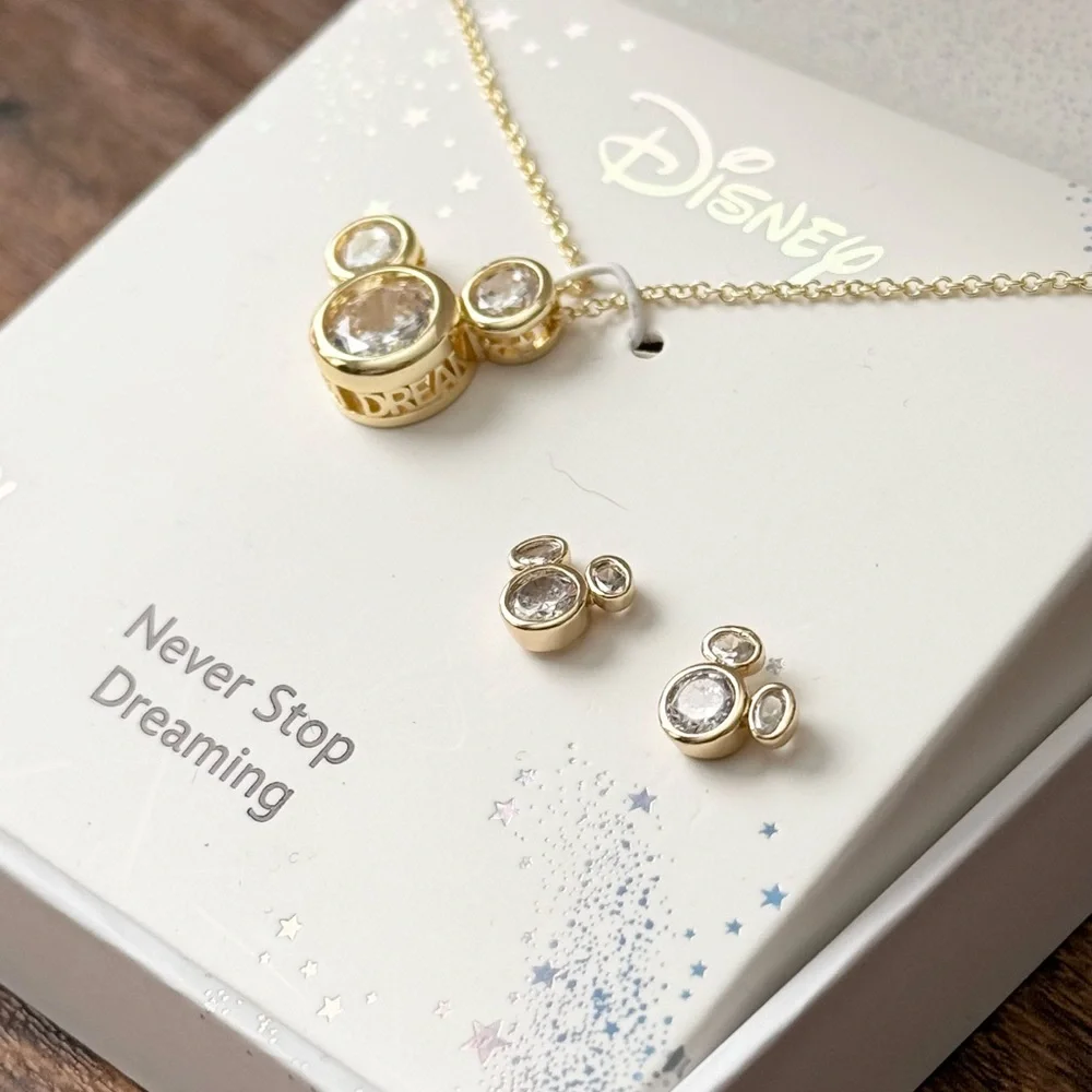 Disney Mickey Mouse Gold-Tone Necklace Pendant and Earrings Set - Picture 2 of 4